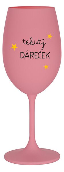 TEKUTÝ DÁREČEK - růžová sklenice na víno 350 ml