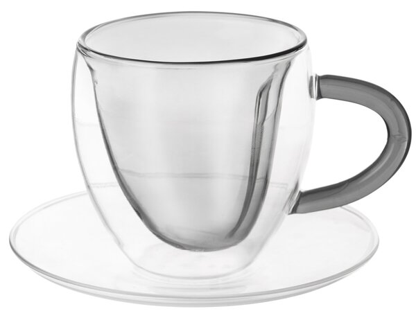 Dvoustěnný hrnek s podšálkem DOUBLE srdce 0,2 l 2 ks