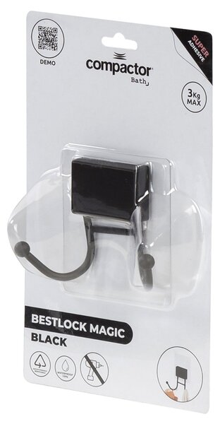 Dvojitý samolepicí háček Compactor Bestlock Black Magic systém bez vrtání, nosnost až 3kg