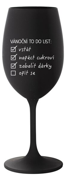 VÁNOČNÍ TODO LIST - černá sklenice na víno 350 ml