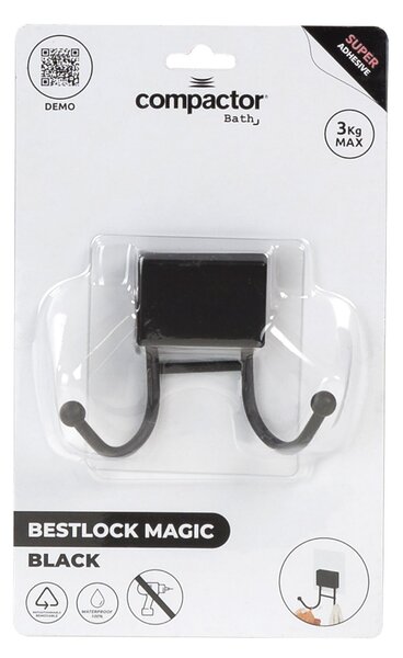 Dvojitý samolepicí háček Compactor Bestlock Black Magic systém bez vrtání, nosnost až 3kg