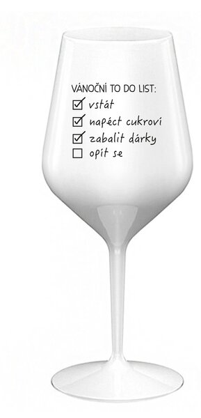 VÁNOČNÍ TODO LIST - bílá nerozbitná sklenice na víno 470 ml