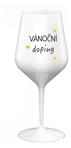 VÁNOČNÍ DOPING - bílá nerozbitná sklenice na víno 470 ml