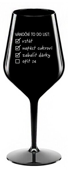 VÁNOČNÍ TODO LIST - černá nerozbitná sklenice na víno 470 ml