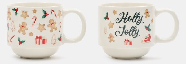 Sinsay - Vánoční keramické hrnky s motivem perníčků a nápisem „Holly Jolly“ 2 ks - vícebarevná