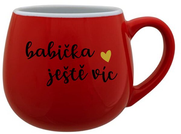 BABIČKA JEŠTĚ VÍC - červený keramický hrníček 300 ml