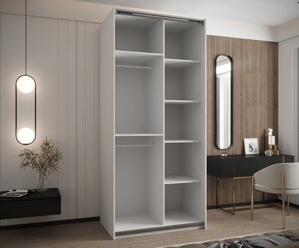 Šatní skříň LUX 1 s posuvnými dveřmi, 100×245,5×64 Bílá / stříbrné
