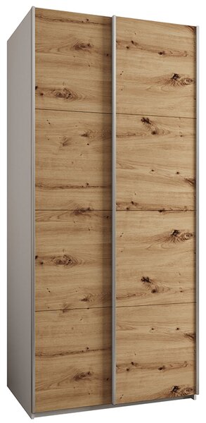 Šatní skříň LUX 1 s posuvnými dveřmi, 100×245,5×64 Bílá / dub Artisan / stříbrné