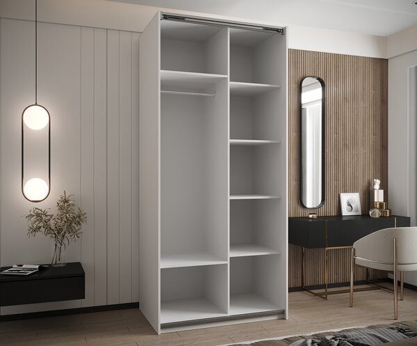 Šatní skříň LUX 1 s posuvnými dveřmi, 100×245,5×64 Bílá / stříbrné