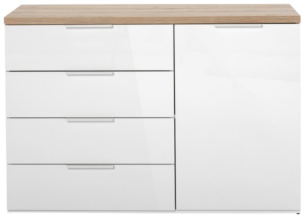 KOMODA, dub artisan, vysoce lesklá bílá, 120/83/44 cm Carryhome - Široké komody, Online Only