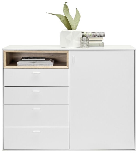 KOMODA, bílá, barvy dubu, 121/92,8/43 cm Hom`in - Široké komody