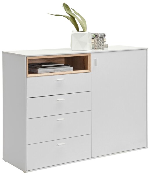 KOMODA, bílá, barvy dubu, 121/92,8/43 cm Hom`in - Široké komody