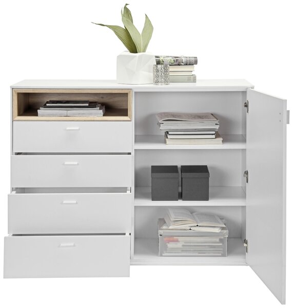 KOMODA, bílá, barvy dubu, 121/92,8/43 cm Hom`in - Široké komody