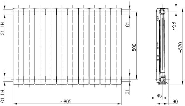 KFA Armatura ADR pokojový radiátor 57x80.5 cm podłączenie boční černá 763-100-81