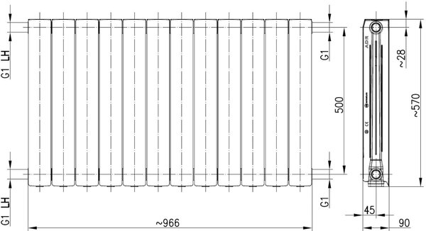 KFA Armatura ADR pokojový radiátor 57x96.6 cm podłączenie boční bílá 763-120-44