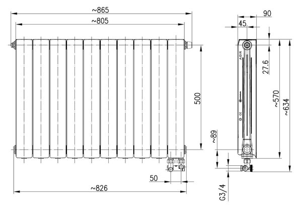 KFA Armatura ADR pokojový radiátor 57x80.5 cm podłączenie spodní bílá 763-103-44
