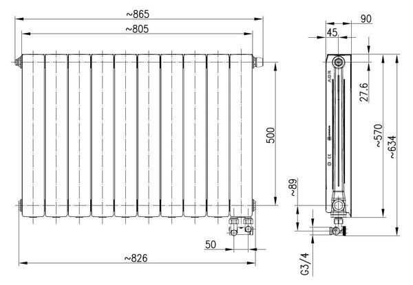KFA Armatura ADR pokojový radiátor 57x80 cm podłączenie spodní bílá 763-101-44