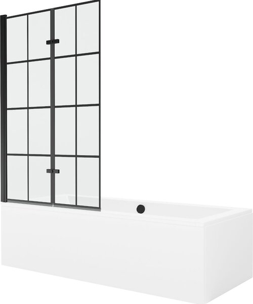 MEXEN/S - Cube obdélníková vana 170 x 80 cm s panelem + vanová zástěna 100 cm, černá vzor 550517080X9210027077