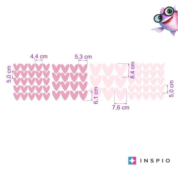 INSPIO Nálepky na zeď pro dívku - Růžová srdíčka, samolepka na zeď, přelepitelná