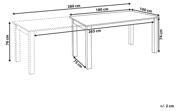 Rozkládací jídelní stůl MADURA Světlý jasan 180/280 cm 100 cm