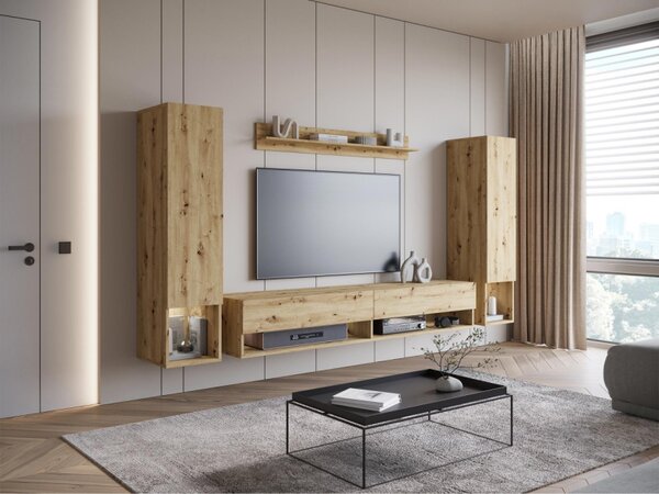 Obývací stěna Wikez II, Barva: dub artisan, Osvětlení: osvětlení LED - bílé 5903211390692