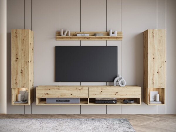 Obývací stěna Wikez II, Barva: dub artisan, Osvětlení: osvětlení LED - bílé 5903211390692