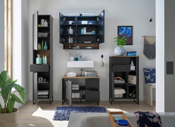 MIDI SKŘÍŇKA, černá, barvy dubu, 60/106/32 cm home24 - Koupelnové série, Online Only