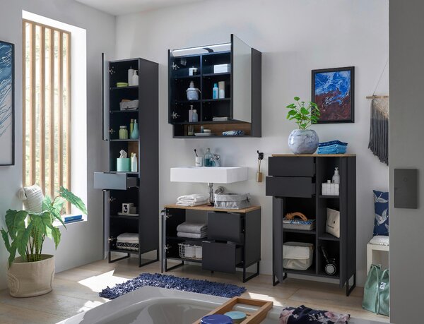 MIDI SKŘÍŇKA, černá, barvy dubu, 60/106/32 cm home24 - Koupelnové série, Online Only