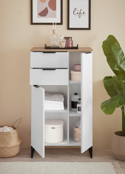 MIDI SKŘÍŇKA, bílá, barvy dubu, 60/106/32 cm home24 - Online Only koupelnové skříňky, Online Only