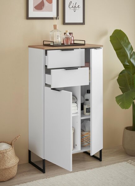 MIDI SKŘÍŇKA, bílá, barvy dubu, 60/106/32 cm home24 - Online Only koupelnové skříňky, Online Only