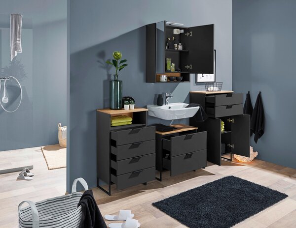 SKŘÍŇKA POD UMYVADLO, šedá, černá, barvy dubu, 60/60/35 cm home24 - Koupelnové série, Online Only