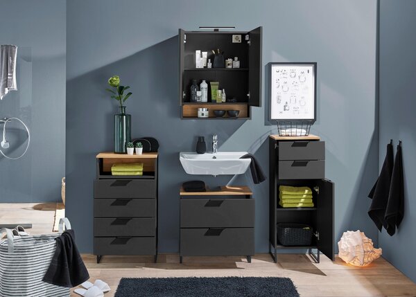 SKŘÍŇKA POD UMYVADLO, šedá, černá, barvy dubu, 60/60/35 cm home24 - Koupelnové série, Online Only