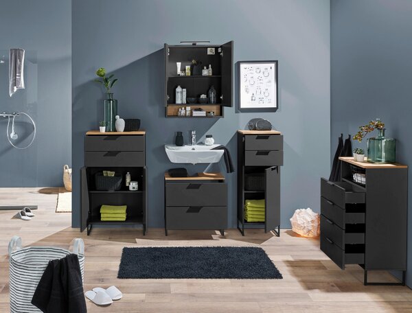 SKŘÍŇKA POD UMYVADLO, šedá, černá, barvy dubu, 60/60/35 cm home24 - Koupelnové série, Online Only