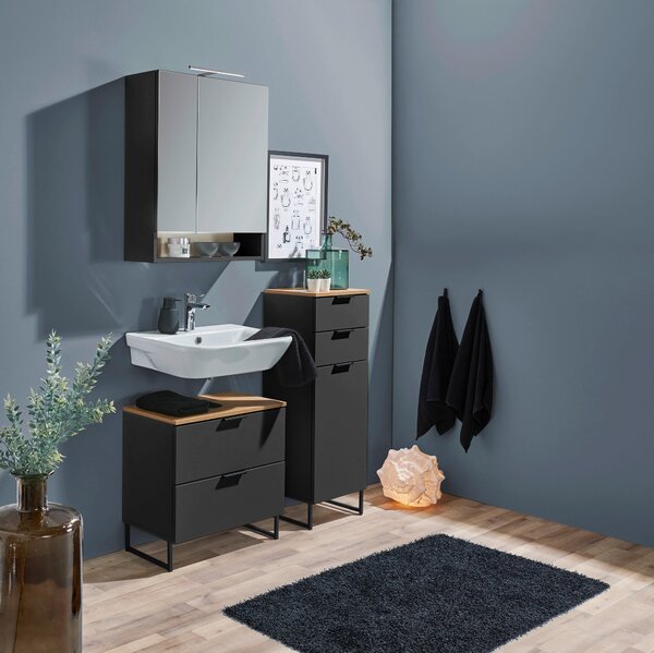 SKŘÍŇKA POD UMYVADLO, šedá, černá, barvy dubu, 60/60/35 cm home24 - Koupelnové série, Online Only