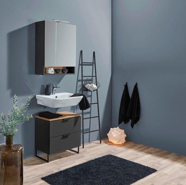 SKŘÍŇKA POD UMYVADLO, šedá, černá, barvy dubu, 60/60/35 cm home24 - Koupelnové série, Online Only