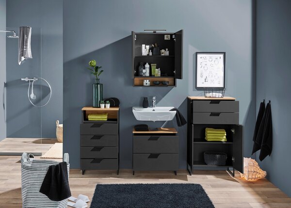 SKŘÍŇKA POD UMYVADLO, šedá, černá, barvy dubu, 60/60/35 cm home24 - Koupelnové série, Online Only