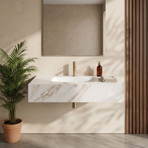 Závěsné umyvadlo z kompozitního kamene REA Aresa 80x50 Grey Gold