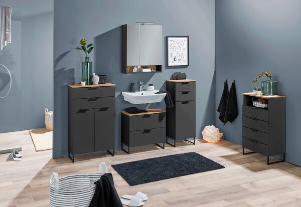 MIDI SKŘÍŇKA, černá, barvy dubu, 50/91/32 cm home24 - Koupelnové série, Online Only