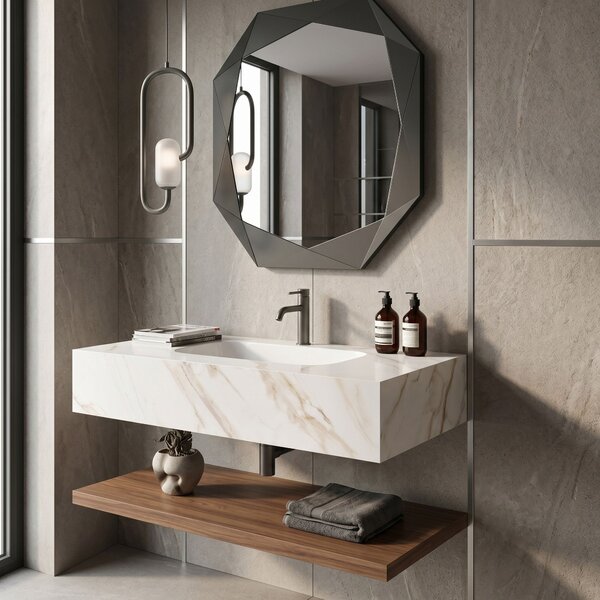 Závěsné umyvadlo z kompozitního kamene REA Aresa 80x50 Grey Gold