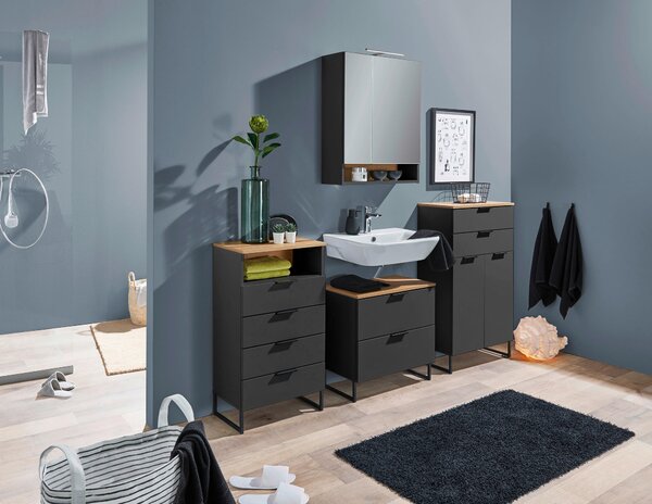 MIDI SKŘÍŇKA, černá, barvy dubu, 60/106/32 cm home24 - Koupelnové série, Online Only