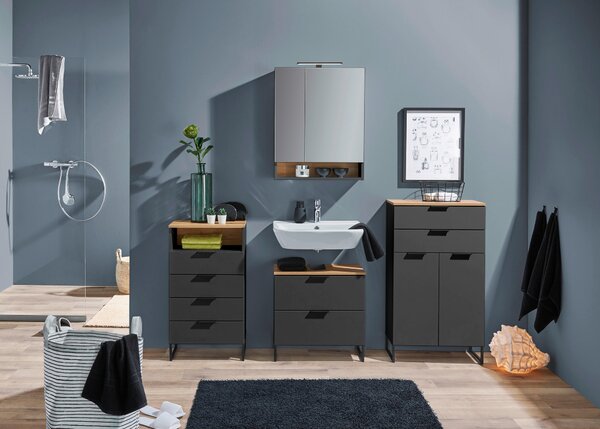 MIDI SKŘÍŇKA, černá, barvy dubu, 60/106/32 cm home24 - Koupelnové série, Online Only