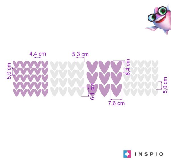 INSPIO Nálepky na zeď pro dívku - Fialová srdíčka pro dívku, samolepka na zeď, přelepitelná
