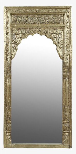 Zrcadlo ve rámu z mangového dřeva zdobeném mosazným kováním, 74x11x154cm