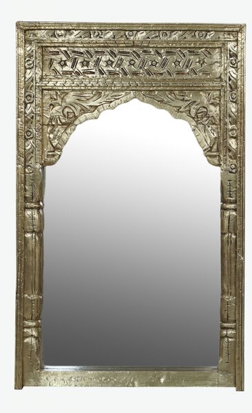 Zrcadlo ve rámu z mangového dřeva zdobeném mosazným kováním, 78x11x123cm