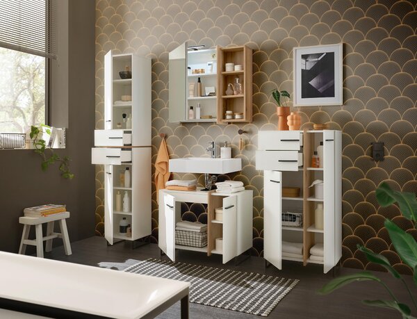 VYSOKÁ SKŘÍŇ, bílá, bílá, barvy dubu, 35/194/33 cm home24 - Koupelnové série, Online Only