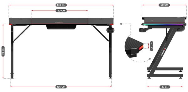 PC stolek Hyperion 3.3 (černá + vícebarevná) (s LED osvětlením)