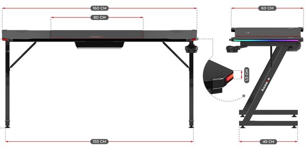 PC stolek Hyperion 4.8 (černá + vícebarevná) (s LED osvětlením)