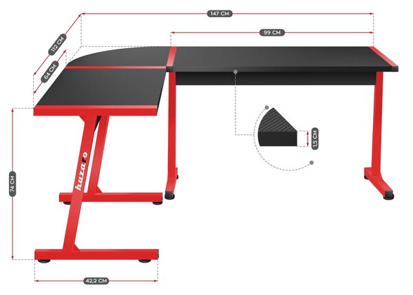 Rohový PC stolek Hyperion 6.0 (černá + červená). 1087514