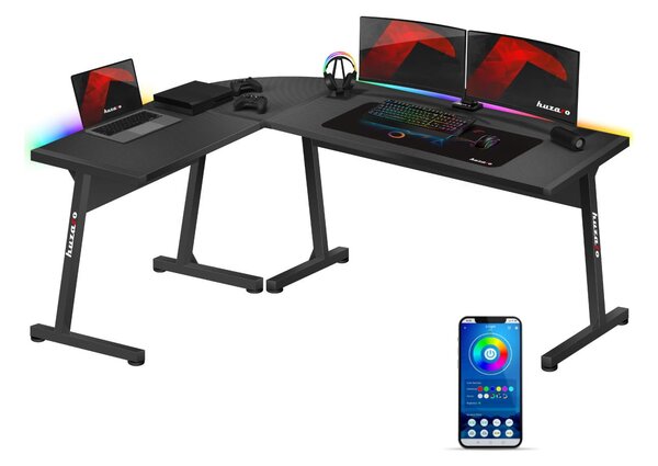 Rohový PC stolek Hyperion 6.0 (černá + vícebarevná) (s LED osvětlením)