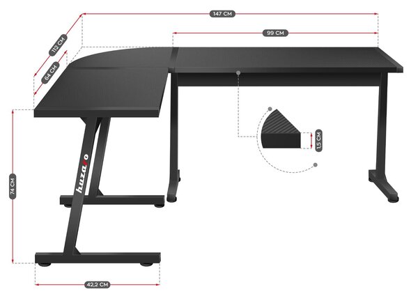 Rohový PC stolek Hyperion 6.0 (černá)